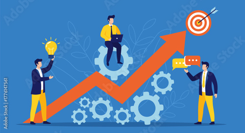 Business Growth Strategy and Success Achieving Goals with Teamwork and Innovation