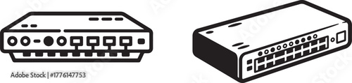 Network Switch Hub Device Icon Set, Ethernet Infrastructure Outline Vector for Data Center and IT