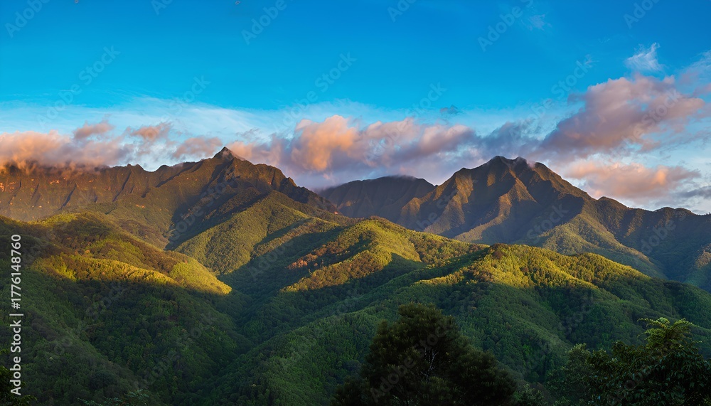 Obraz premium sunrise over the mountains with blue sky background