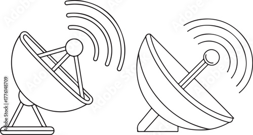 Set of Satellite Dish Outline Vector Icons