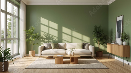 Luxury modern living room interior design with contemporary furniture like a sofa, chair, and table