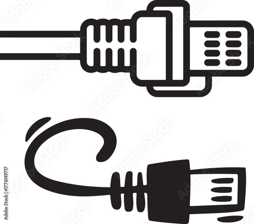Ethernet Cable RJ45 Connector Icon Set, Network Plug Outline Vector for Internet and Wired Connection