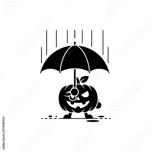 Jack-o'-Lantern Holding an Umbrella in the Rain