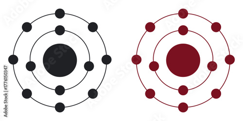 Dynamic atomic model illustration with orbiting electrons and a central nucleus, representing science and technology concepts.