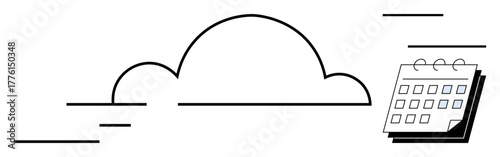 Cloud outline with a planner-calendar suggesting scheduling, organization, digital workflow. Ideal for time management, cloud computing, productivity, automation, digital planning, data