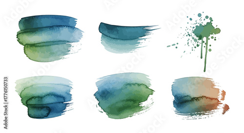 Abstract vector watercolor brush strokes, set of 5 expressive swipes and splatters for artistic designs