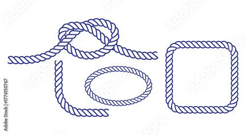 Nautical rope elements including knots frames and decorative borders for maritime design projects