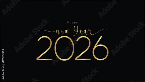 Happy New Year 2026 typography and logotype style, 