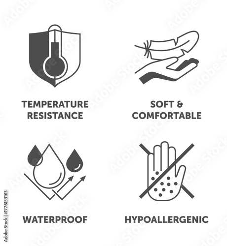 Silicone four main features icons in monochrome