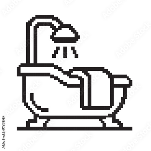 bathtub pixel art, vector illustration on isolated background.