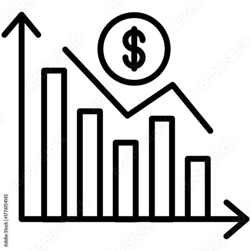 Decreasing Finance Chart with Dollar Coin
