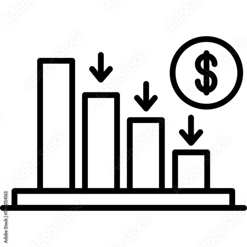 Declining Bar Graph with Dollar Coin