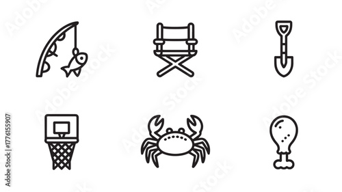 Set of summer activity icons simple line design elements for web and mobile apps isolated on white background