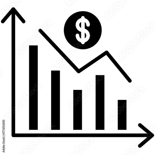 Decreasing Finance Chart with Dollar Coin