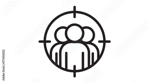 Target audience icon illustration of people in a crosshair concept for marketing and customer focus isolated on white