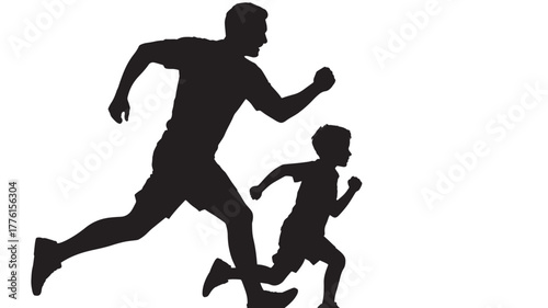 Silhouette of a father and son running together a flat illustration for family activities isolated on white background