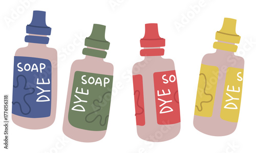 set of multicolored soap paint jars. vector multicolored flat illustration. An artistic design element for creative projects, packaging, cosmetics, or stationery. Perfect for printing, online use