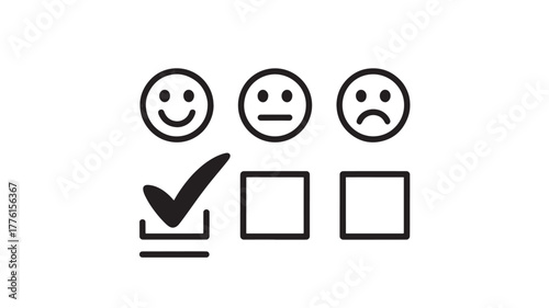 Customer satisfaction feedback with happy face icon for user experience survey isolated on white background