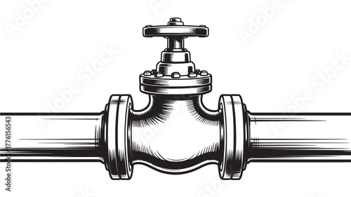 Vintage water valve illustration metal pipeline with a tap isolated on white background