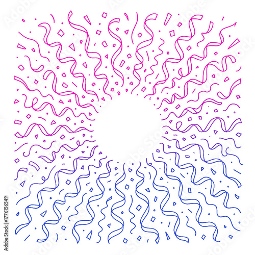 Gradient Confetti Line Art Frame in Pink and Blue Ideal for celebration invitations, party backdrops, and digital templates.