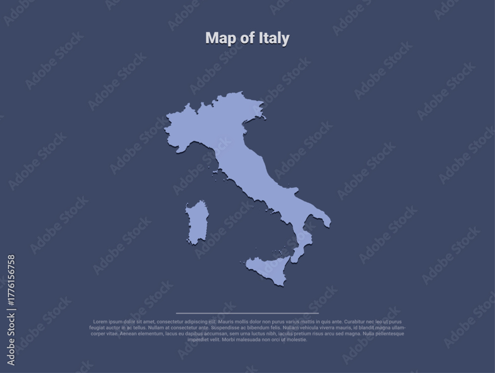 Fototapeta premium Map of Italy, minimalistic silhouette in soft blue on dark background