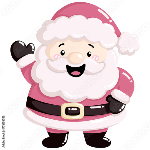 Kawaii Santa Claus character with cheerful expression and festive attire