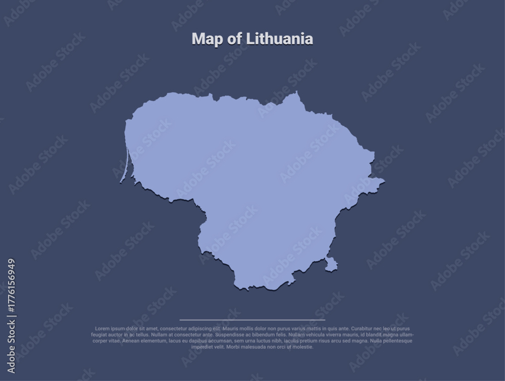 Fototapeta premium Map of Lithuania, minimalistic silhouette in soft blue on dark background