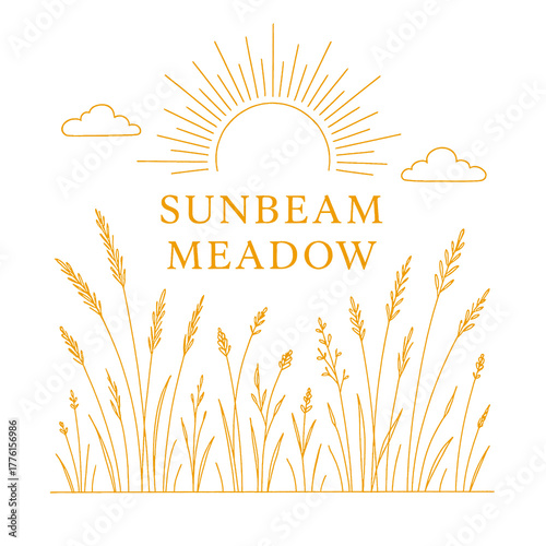 Sunbeam Meadow Logo Design Ideal for organic brands, eco packaging, or farm identity design.