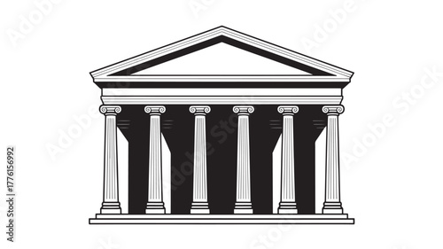 Greek temple illustration ancient building with columns minimalist icon isolated on white background