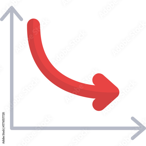 Downward Curve Graph with Arrow Illustration