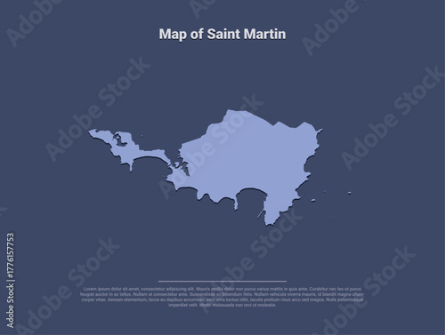Map of Saint Martin, minimalistic silhouette in soft blue on dark background