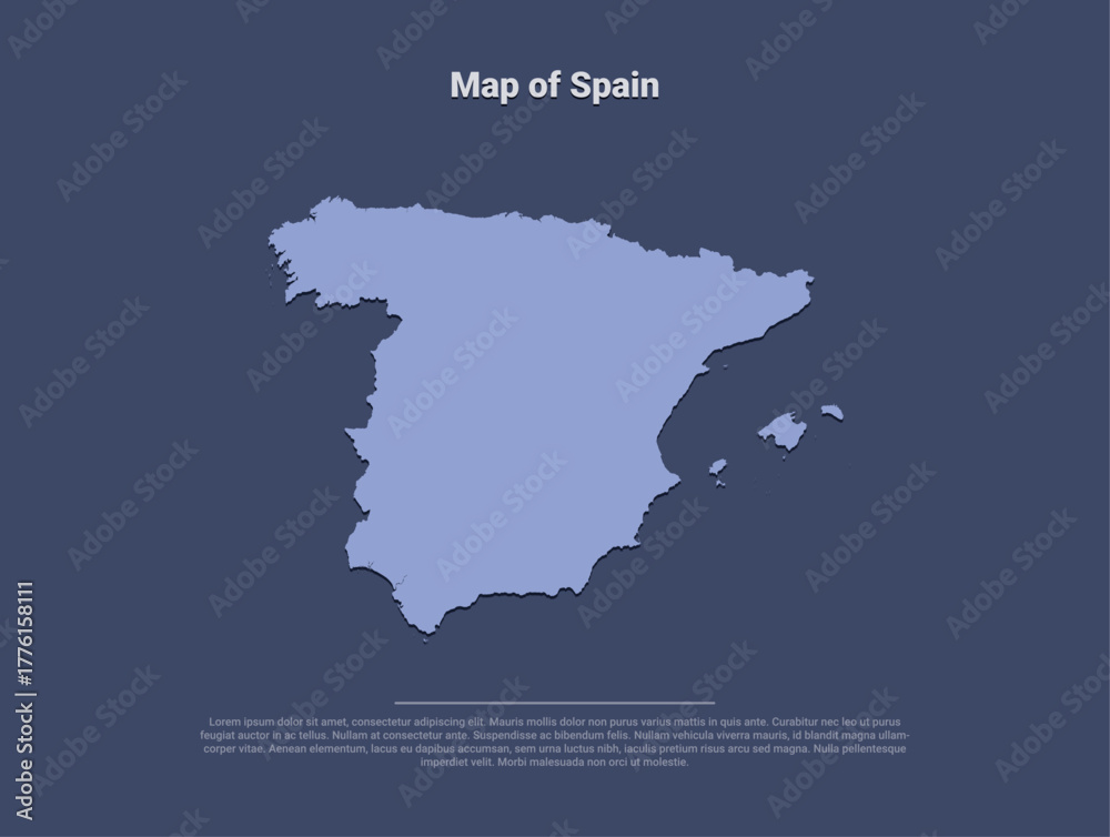 Obraz premium Map of Spain, minimalistic silhouette in soft blue on dark background