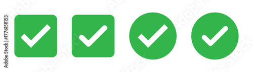 Green check mark icon button set. check box icon with right or correct buttons and yes checkmark tick box icons - checkbox symbol sign. check mark box square frame. vector illustration