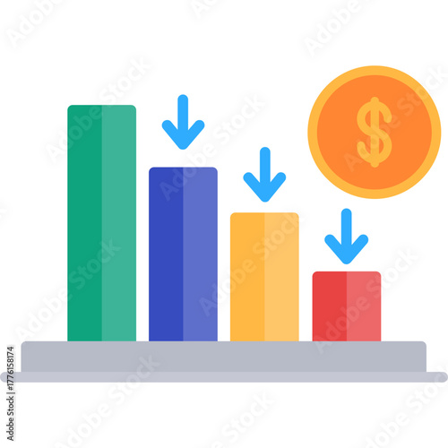 Declining Bar Graph with Dollar Coin