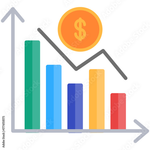 Decreasing Finance Chart with Dollar Coin