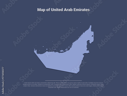 Map of United Arab Emirates, minimalistic silhouette in soft blue on dark background