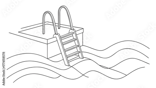 Inviting poolside ladder leads to refreshing water for summer fun and relaxation, perfect for vacation or leisure marketing.