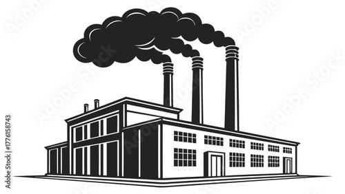Industrial factory emitting smoke from chimneys symbolizing production and manufacturing power, representing industry and energy.