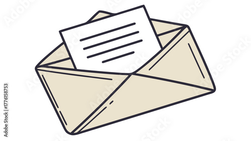 Open envelope reveals important message, perfect for communication, correspondence, or notification themes, conveying news and information delivery.
