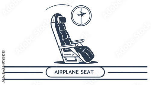 Comfortable airplane seat illustration with flight clock, perfect for travel promotions and aviation concepts.