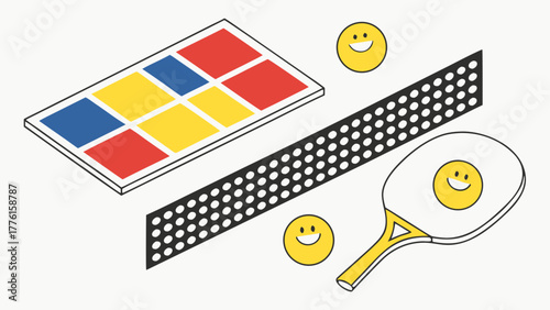 Joyful game icons with playful smiley faces and vibrant colors create a dynamic and engaging visual for sports and recreation themes