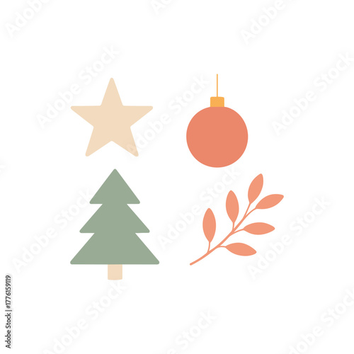Minimalist pastel Christmas elements vector set