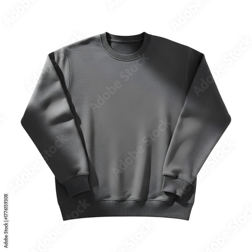 Here's your men's charcoal gray crewneck sweatshirt, flat lay front view, with soft natural light, and isolated on a transparent background