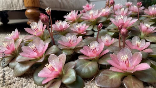 Vast and Dense Ground Covering of Delicate Pink Blossoms from a Low-Growing Succulent