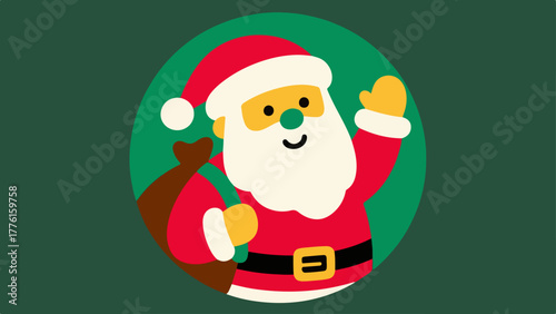 Santa Cheer Badge – Flat Christmas Claus Waving Icon