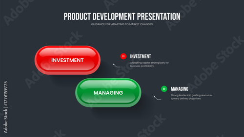 Digital Growth 2 Element Infographic Slide Template. Project Launch Slideshow Layout Vector Illustration. Financial Introduction Two Option Diagram Frame Design.