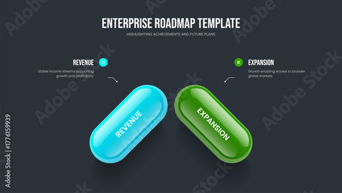 Advertising Portfolio Slide Design Vector Illustration. Creative Growth Two Step Infographic Slideshow Layout. Sales Campaign 2 Option Diagram Presentation Template.