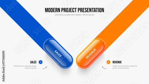 Digital Introduction 2 Step Diagram Slide Layout. Market Insight Frame Design Vector Illustration. Business Proposal Two Option Infographic Slideshow Template.