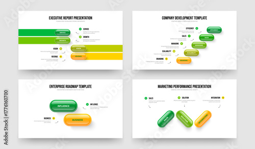 Modern Analysis Four Five Two Three Element Diagram Slideshow Template Vector Illustration Set. Investor Development 4 5 2 3 Option Infographic Slide Design Bundle.