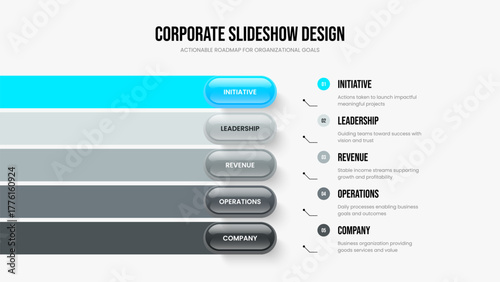 Digital Introduction Frame Layout Vector Illustration. Corporate Showcase Five Option Infographic Presentation Design. Market Briefing 5 Step Diagram Slide Template.